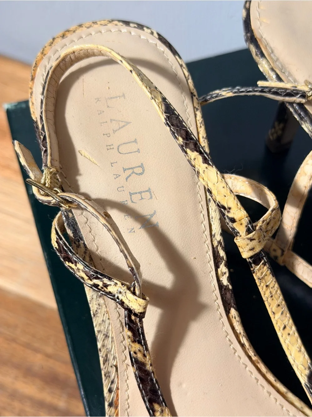 Lauren Ralph Lauren 7.5 Snake-Print Strappy Slingback Sandals - Beige/Brown - Picture 5 of 6